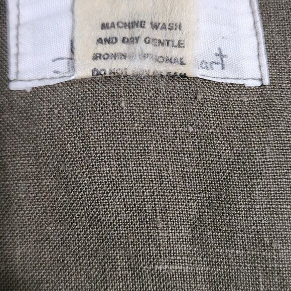 Flax by Jeanne Engelhart Mens Linen Shirt S Olive Green Roll Tab Sleeve Stand-Up - Picture 7 of 8